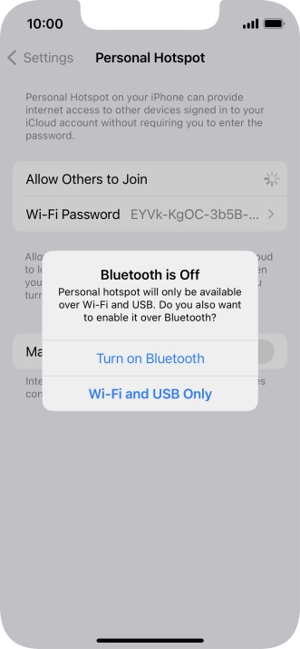 If Wi-Fi is turned on, press Wi-Fi and USB Only.