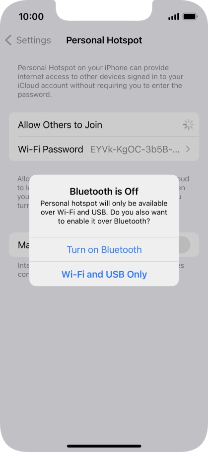 If Wi-Fi is turned on, press Wi-Fi and USB Only.
