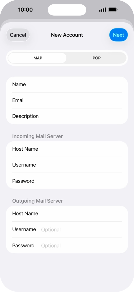 Press Username and key in the password for your email account. Please note that if you're using Vodafone's outgoing server, leave the password field empty.
