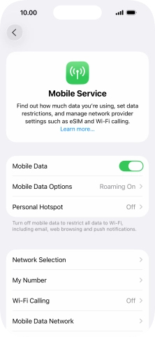 Press Mobile Data Options.