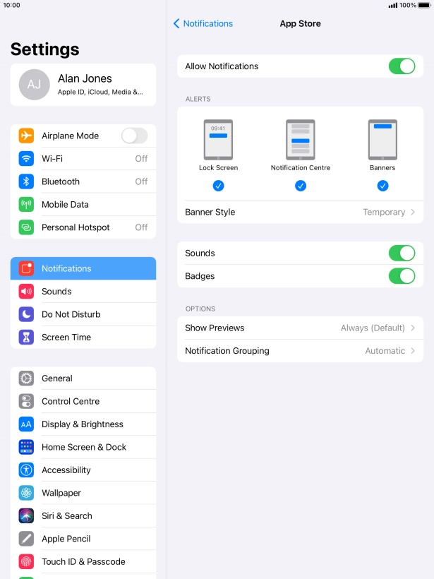 Press the indicator next to 