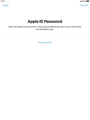 Key in the password for your Apple ID and press Turn Off. Wait a moment while the factory default settings are restored. Follow the instructions on the screen to set up your tablet and prepare it for use. Key in the password for your Apple ID and press Turn Off. Wait a moment while the factory default settings are restored. Follow the instructions on the screen to set up your tablet and prepare it for use.