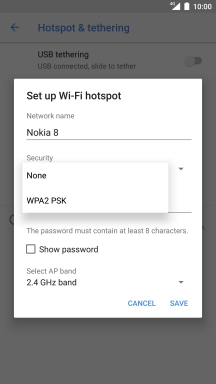 Press WPA2 PSK to password protect your Wi-Fi hotspot.