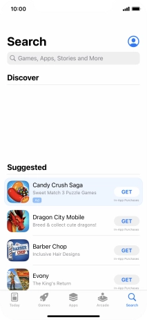 Press the search field and key in the name or subject of the required app.