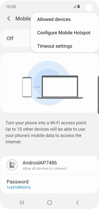 Press Configure Mobile Hotspot. Press Configure Mobile Hotspot.