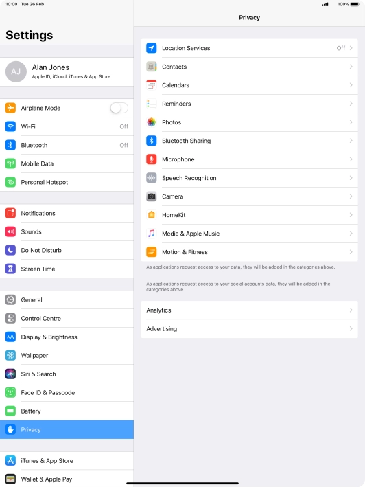 Press Location Services.
