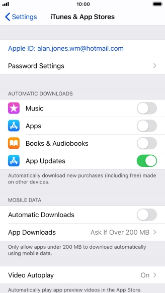 Press the indicators next to the required content types to turn the function on or off.