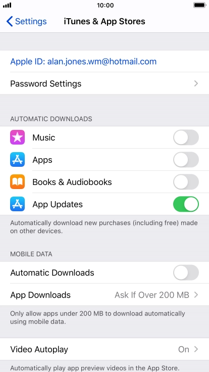 Press the indicators next to the required content types to turn the function on or off.