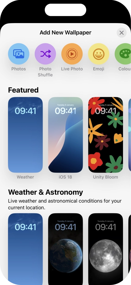 Press the required category and follow the instructions on the screen to select the required background image.