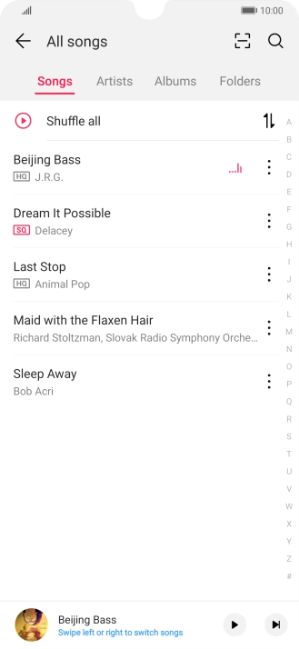Press the required category and go to the required audio file.