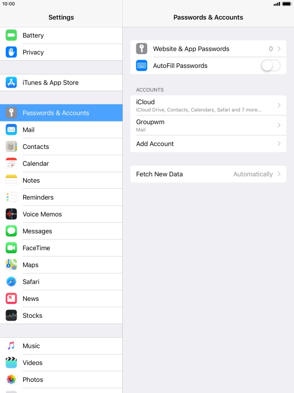 Press the name of the email account you've just set up.