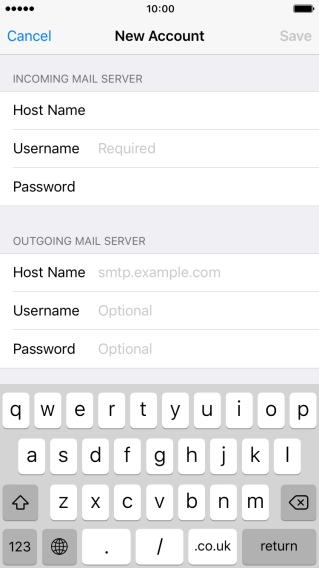 Press Username and key in the username for your email account.