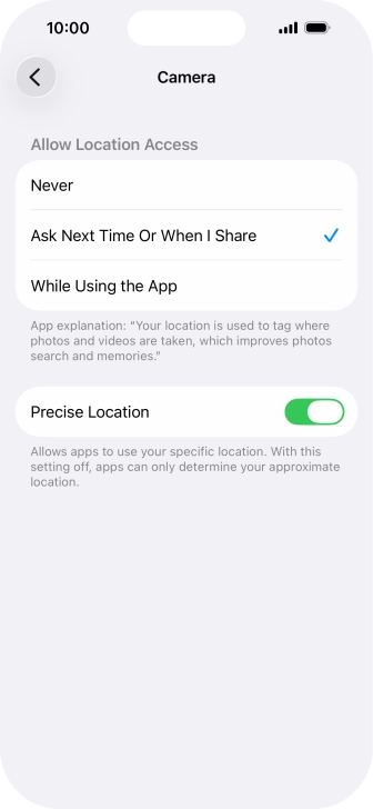 Press the required setting to turn the function on or off.
