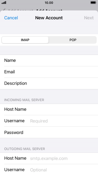 Press Username and key in the username for your email account.