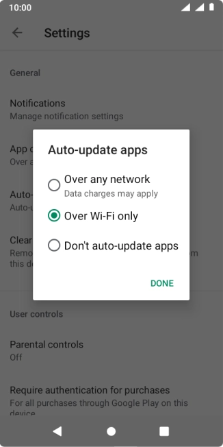 To turn on automatic update of apps using mobile network, press Over any network.