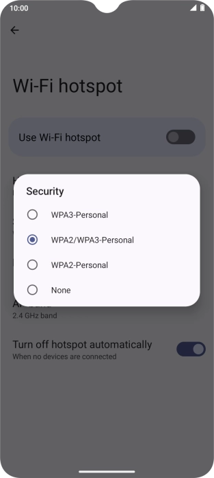 Press WPA3-Personal to password protect your Wi-Fi hotspot.