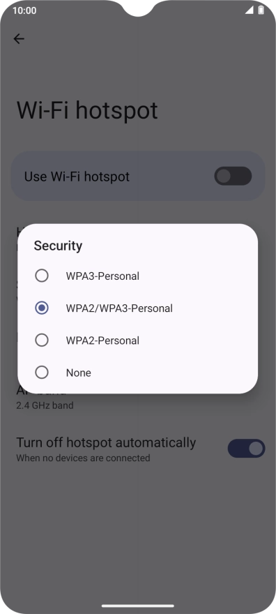 Press WPA3-Personal to password protect your Wi-Fi hotspot.