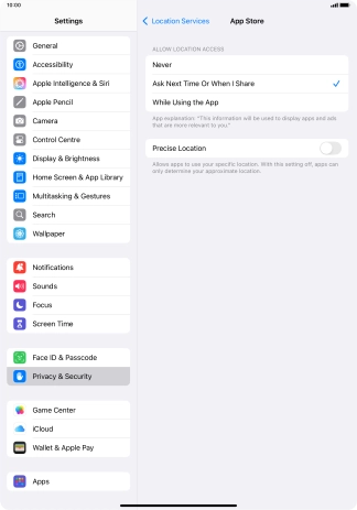 Press the required setting to turn the function on or off.