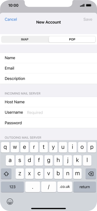 Press Username and key in the username for your email account.