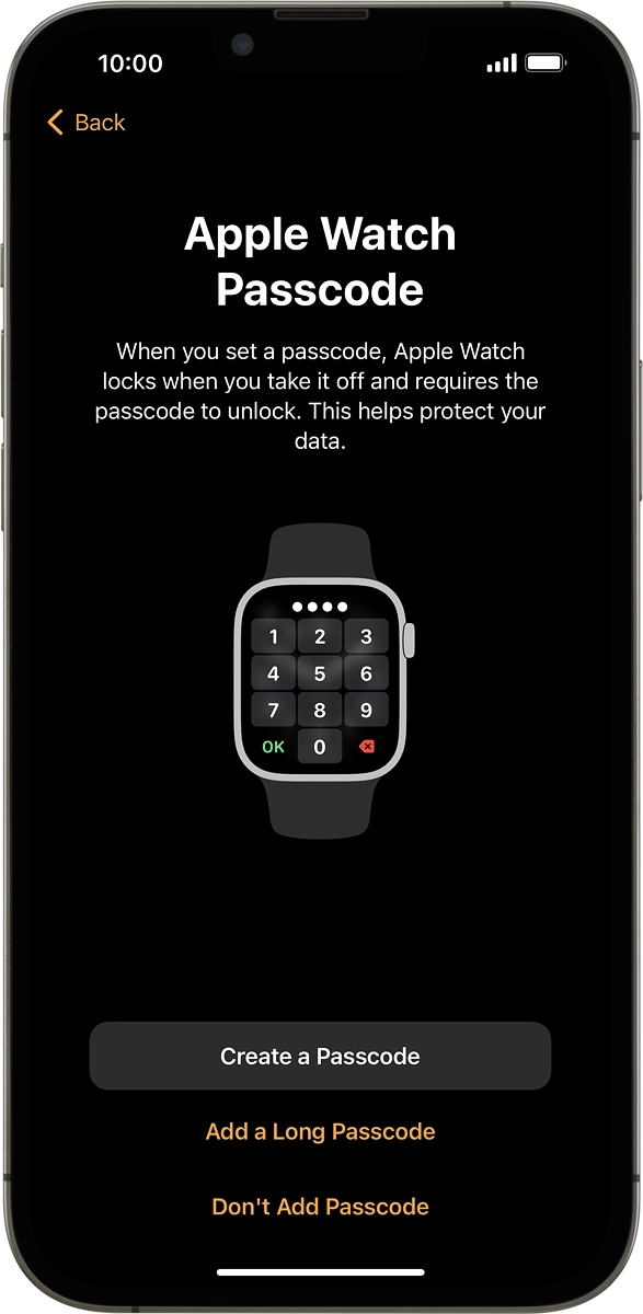 On your phone: Follow the instructions on the screen to turn on use of phone lock code or press Don't Add Passcode.