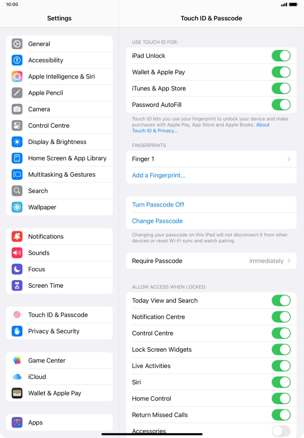 Press the indicators next to the required settings to turn them on or off.