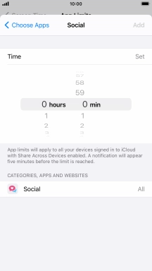 Set the required time limit for use of the selected category.