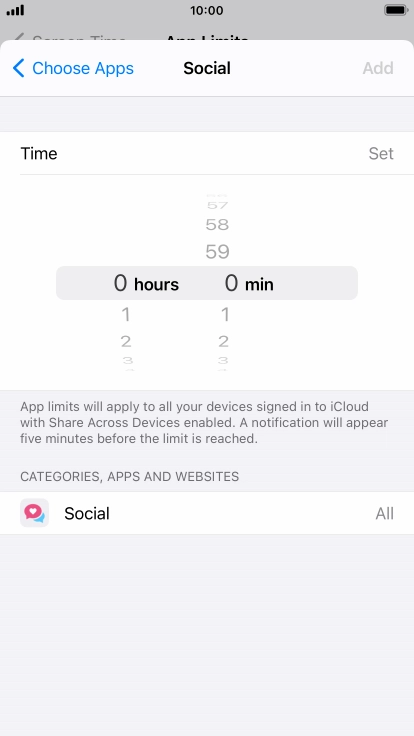 Set the required time limit for use of the selected category.