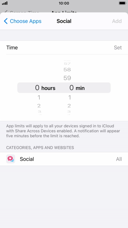 Set the required time limit for use of the selected category.