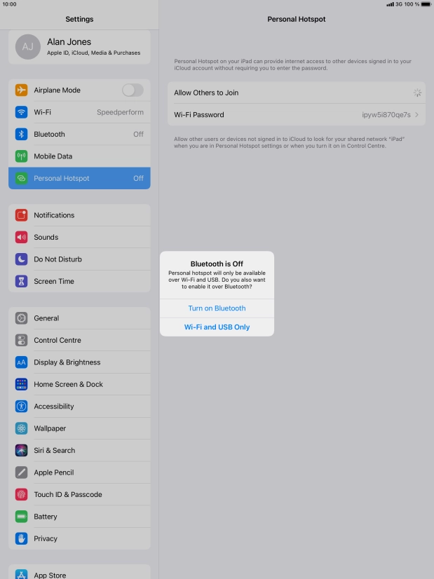 If Wi-Fi is turned on, press Wi-Fi and USB Only.