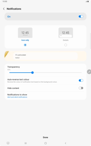 Press the required settings to turn them on or off.