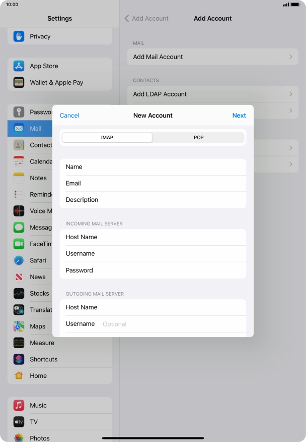 Press Username and key in the username for your email account. Please note that if you're using Vodafone's outgoing server, leave the username field empty. Press Username and key in the username for your email account. Please note that if you're using Vodafone's outgoing server, leave the username field empty.