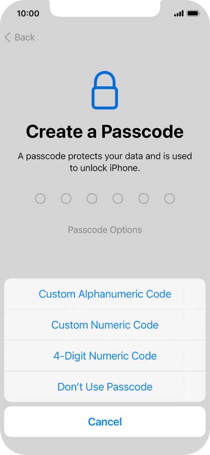 Follow the instructions on the screen to turn on use of phone lock code or press Don't Use Passcode.