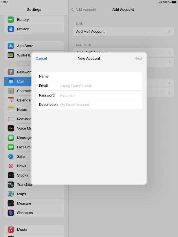 Press Email and key in your email address.