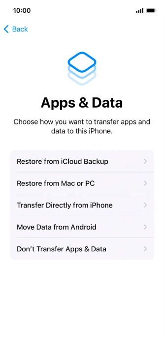 Press Don't Transfer Apps & Data and follow the instructions on the screen to finish the activation. Press Don't Transfer Apps & Data and follow the instructions on the screen to finish the activation.