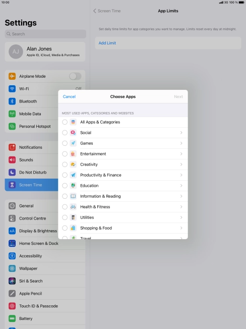 Press the required categories.