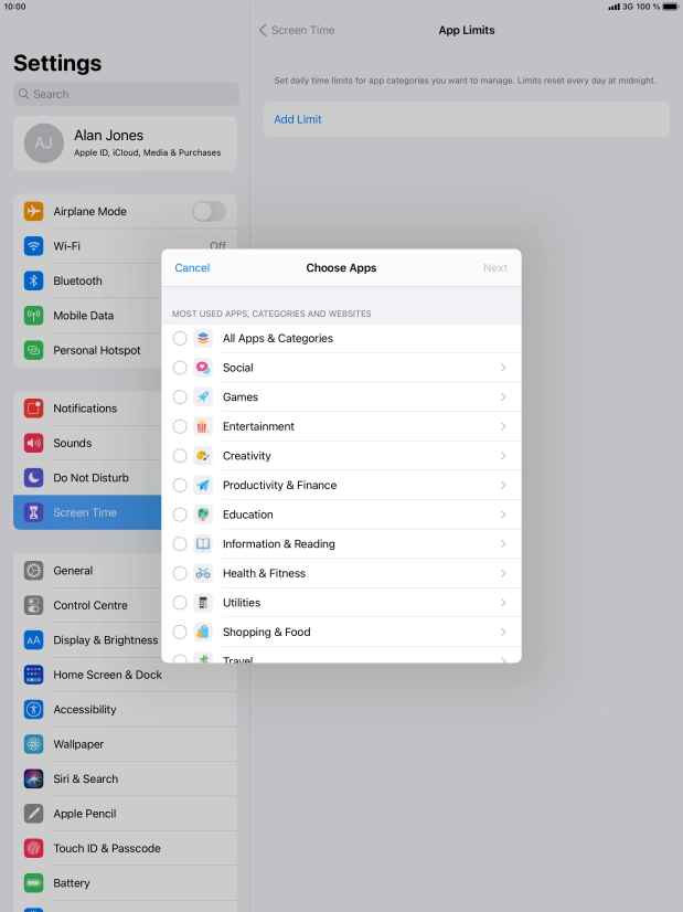 Press the required categories.