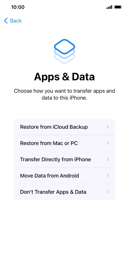 Press Don't Transfer Apps & Data and follow the instructions on the screen to finish the activation.