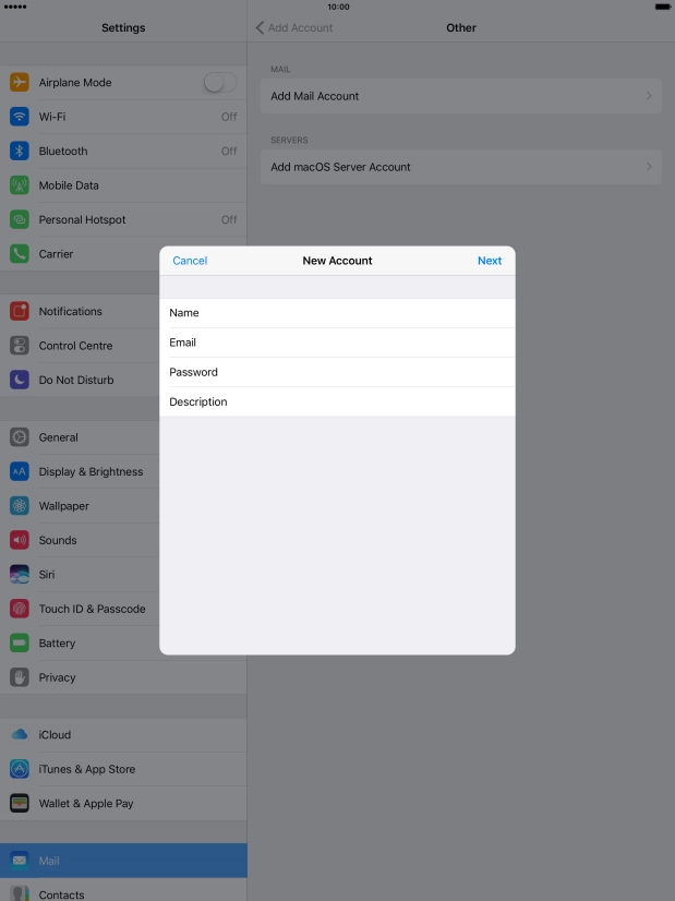 Press Description and key in the required sender name.