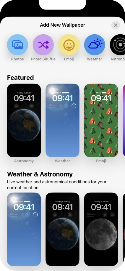 Press the required category and follow the instructions on the screen to select the required background image.