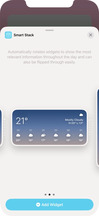 Slide your finger right or left on the screen to select the required widget size.