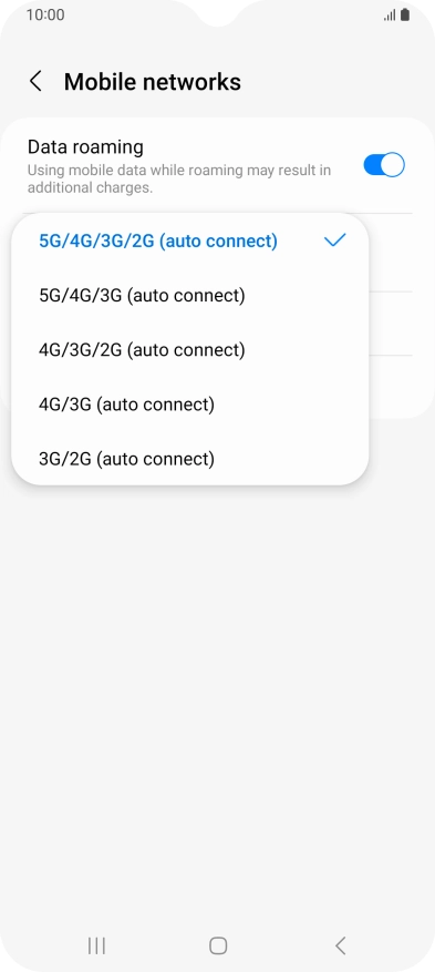 Press the required network mode.