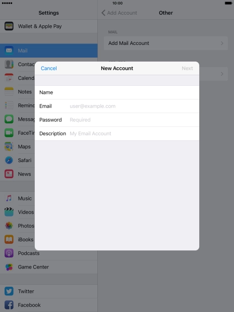 Press Email and key in your email address.