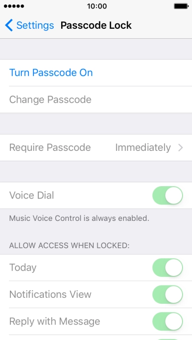Press Turn Passcode On and key in a phone lock code of your own choice twice.