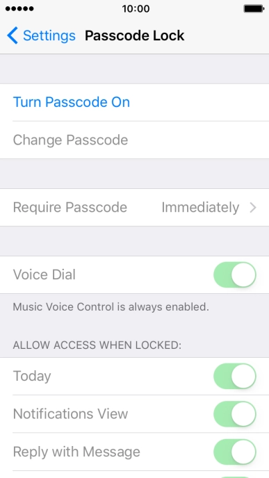 Press Turn Passcode On and key in a phone lock code of your own choice twice.
