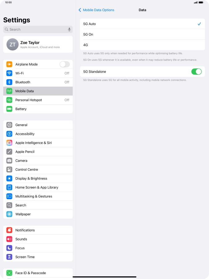 To turn on automatic switch between 5G and 4G, press 5G Auto.