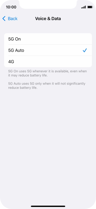 To turn on use of 5G primarily, press 5G On.