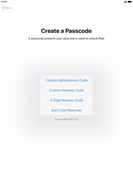 Follow the instructions on the screen to turn on use of lock code or press Don't Use Passcode. Follow the instructions on the screen to turn on use of lock code or press Don't Use Passcode.