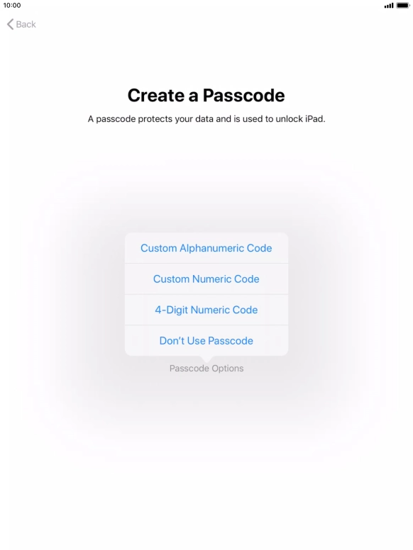 Follow the instructions on the screen to turn on use of lock code or press Don't Use Passcode. Follow the instructions on the screen to turn on use of lock code or press Don't Use Passcode.