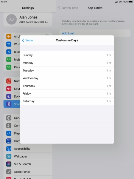 Press the required days.