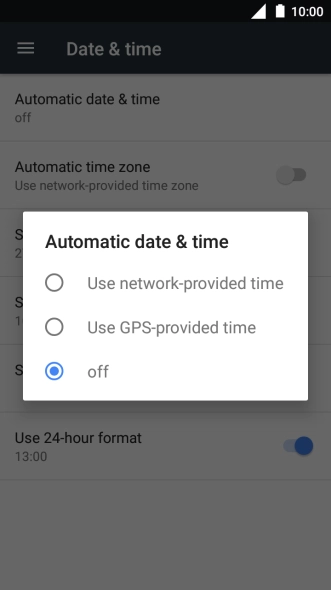 Press Use network-provided time to turn on the function.